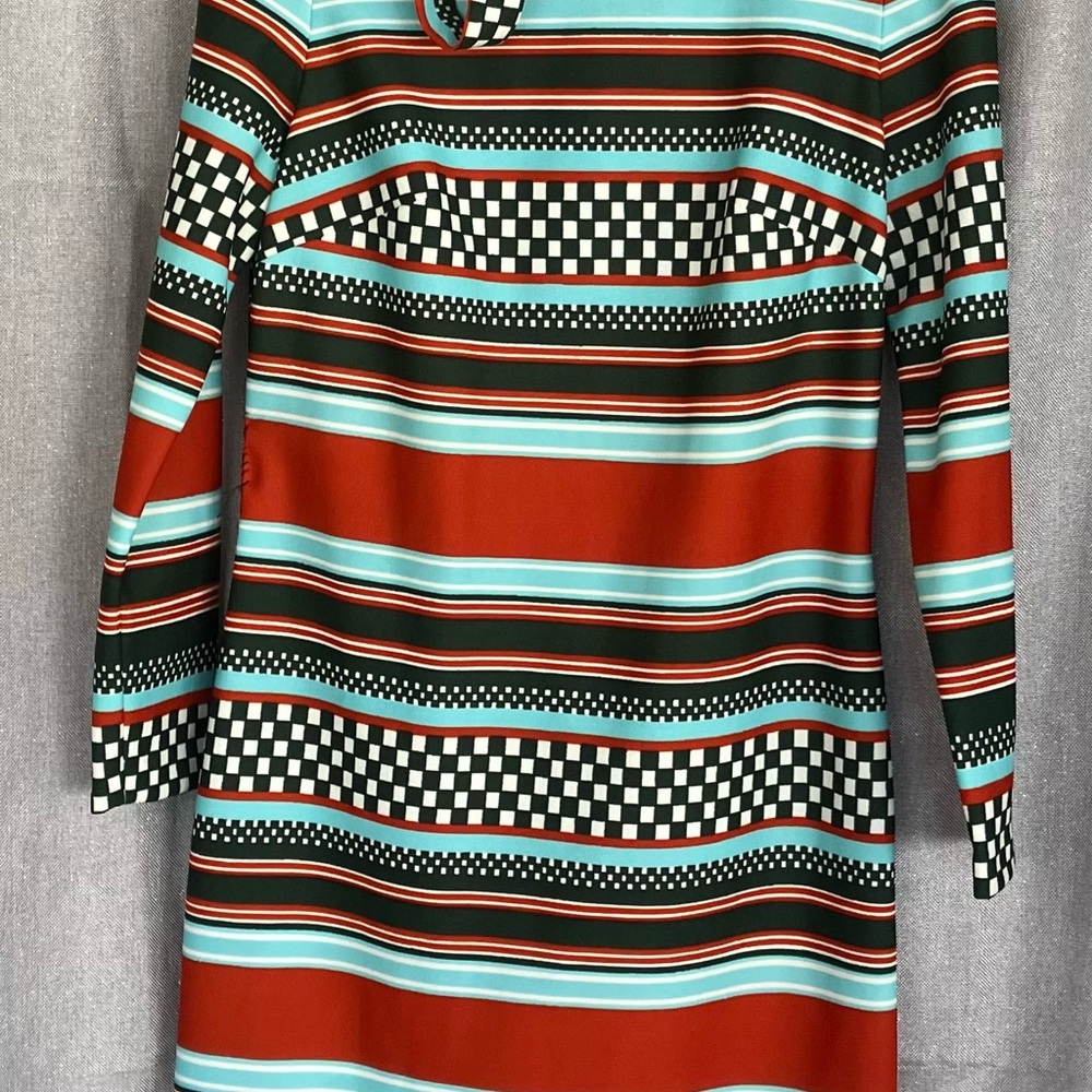 Vintage Mr Simon Striped Green and Red dress. Zip back and tie belt. - Picture 2 of 8